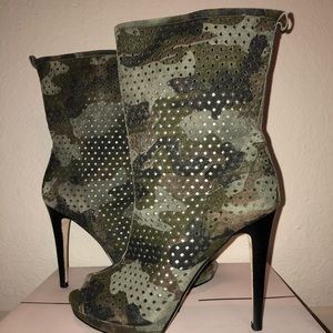 Camouflage High Heel Peep Toe Bootie
